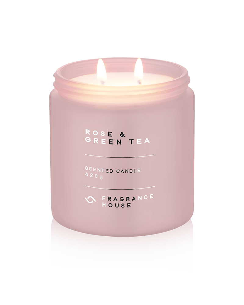 Double Wicked Scented Poured Candle | Rose &amp; Green Tea