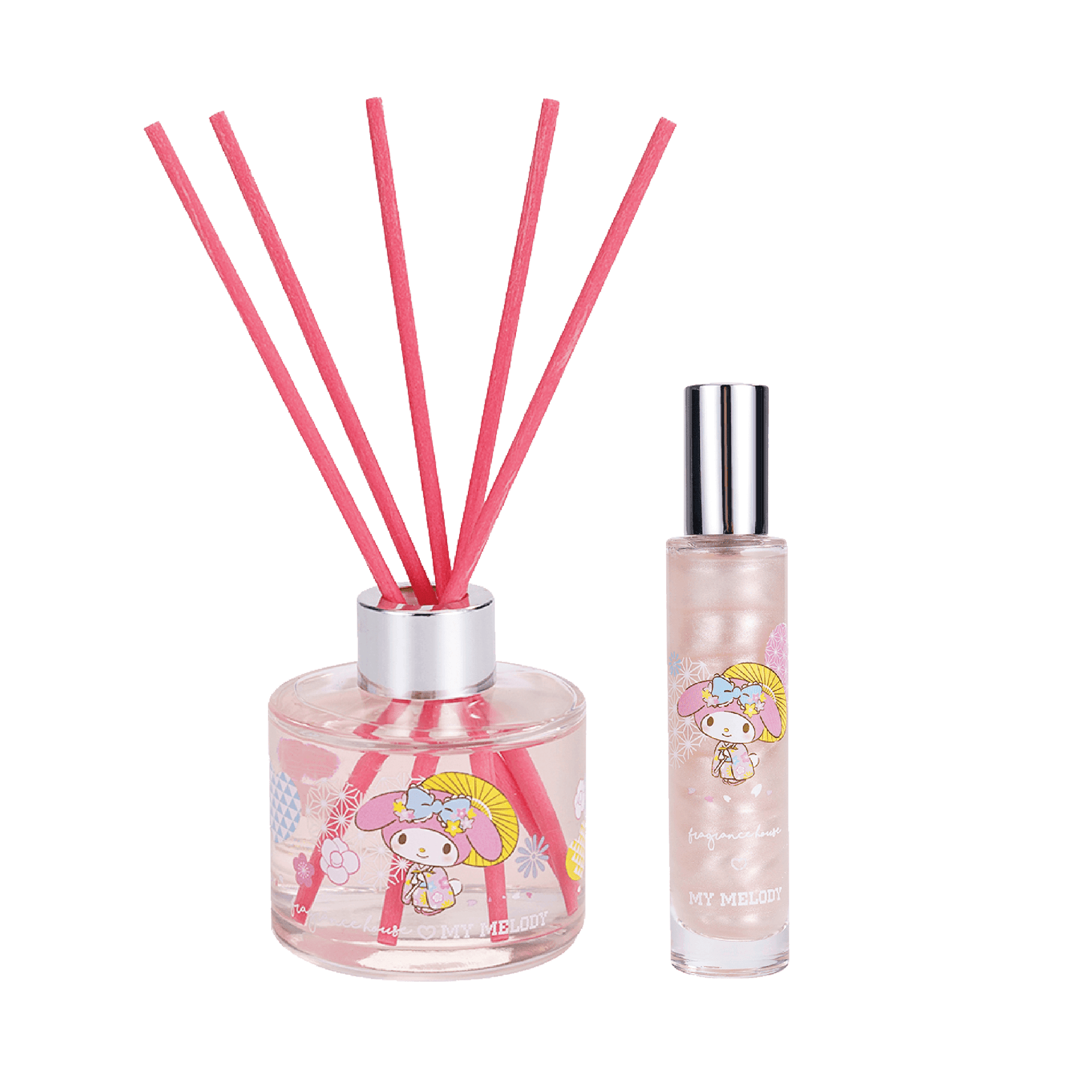 【SANRIO CROSSOVER DIFFUSER X QUICKSAND SPARKLE POWDER PERFUME SET】My Melody Sakura (Apple, Rose, Cherry Blossom) - Fragrance House HK